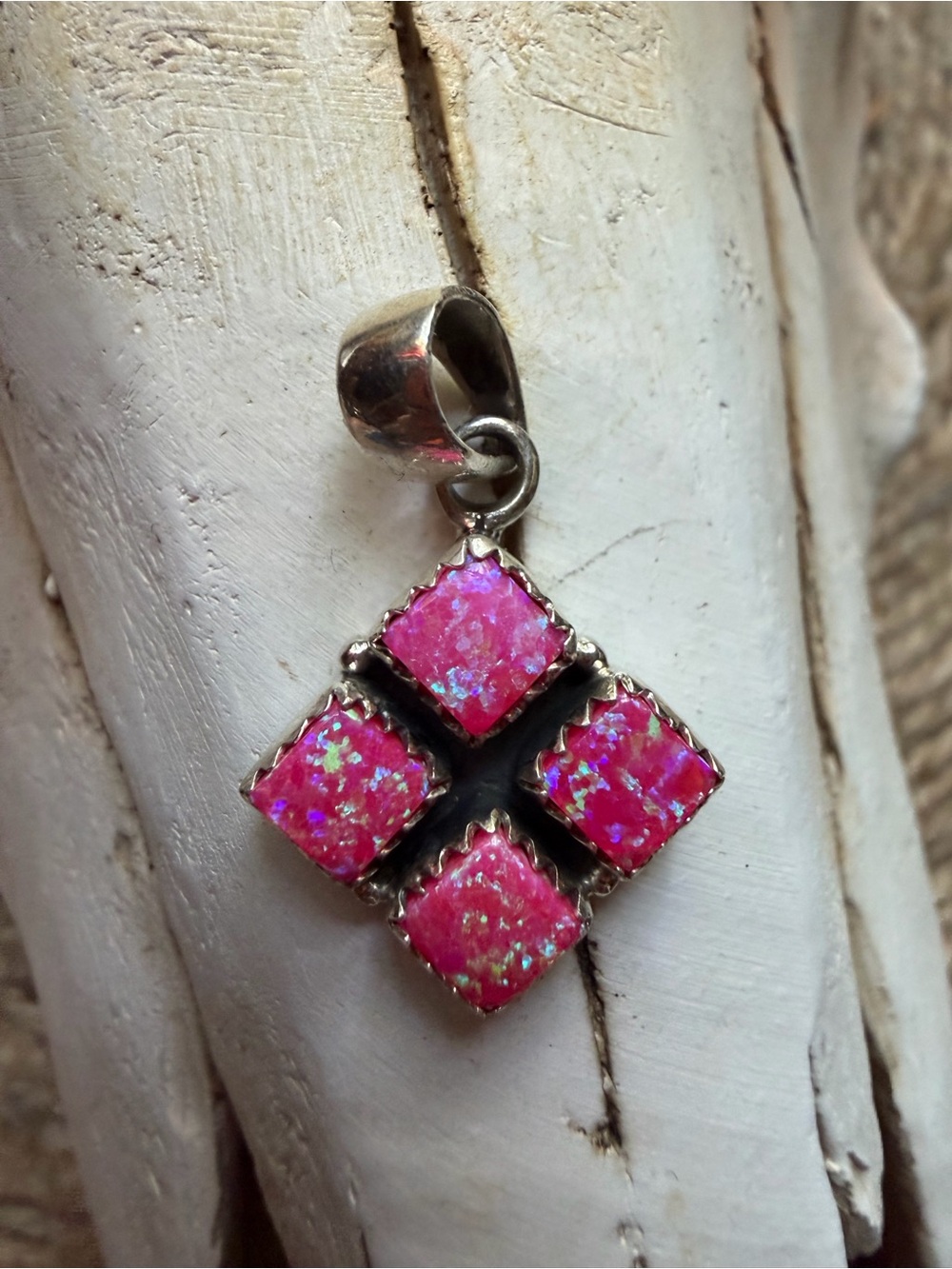 Pink Opal Cluster Pendant - Sterling Silver Women Jewelry